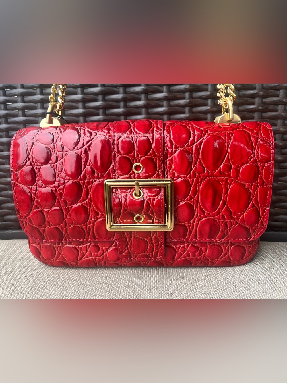 NWT Brahmin ROSA in SRIRACHA VANDERBILT Convertible Chain & Leather Strap Bag